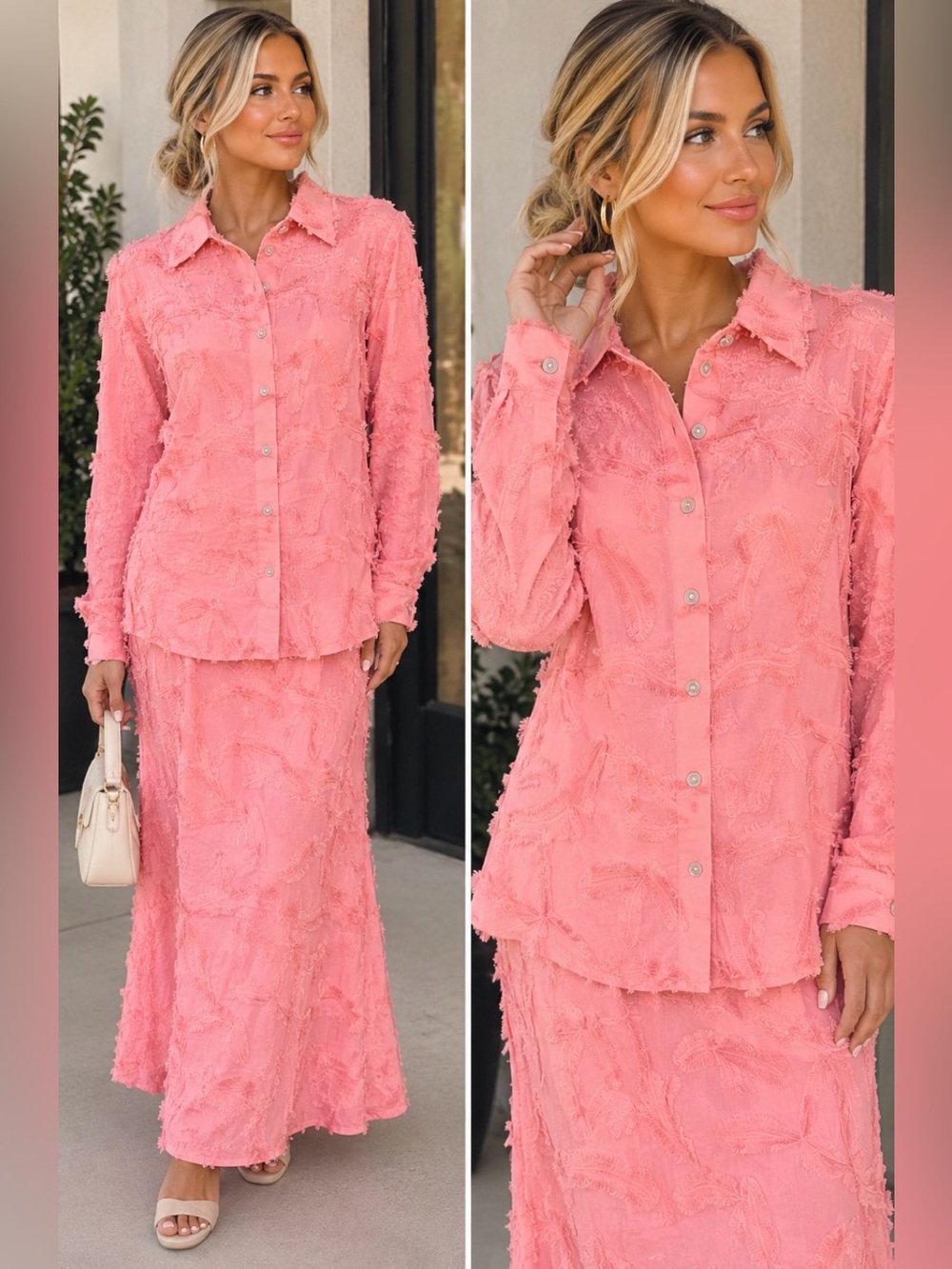 MISOOK Pink Embroidered Jacket Skirt Set Size Medium NWT